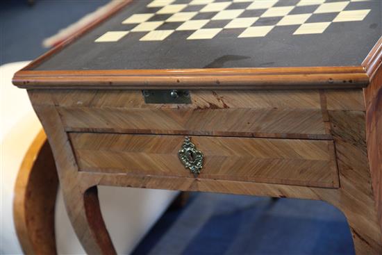 A Louis XVI tulipwood combined writing and games table, W.2ft 8in.